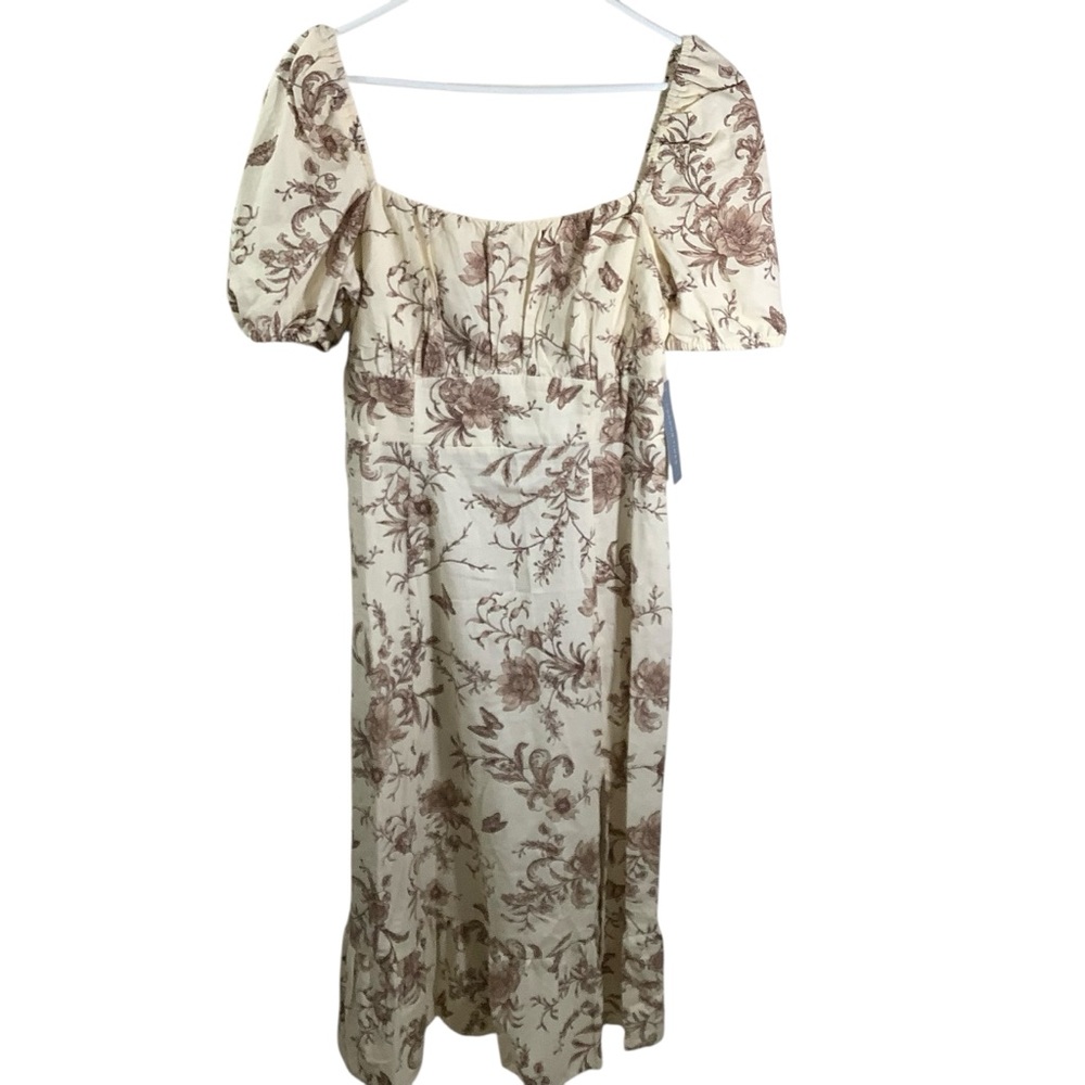 London Times Ivory/Tan Linen Blend Floral  Dress
